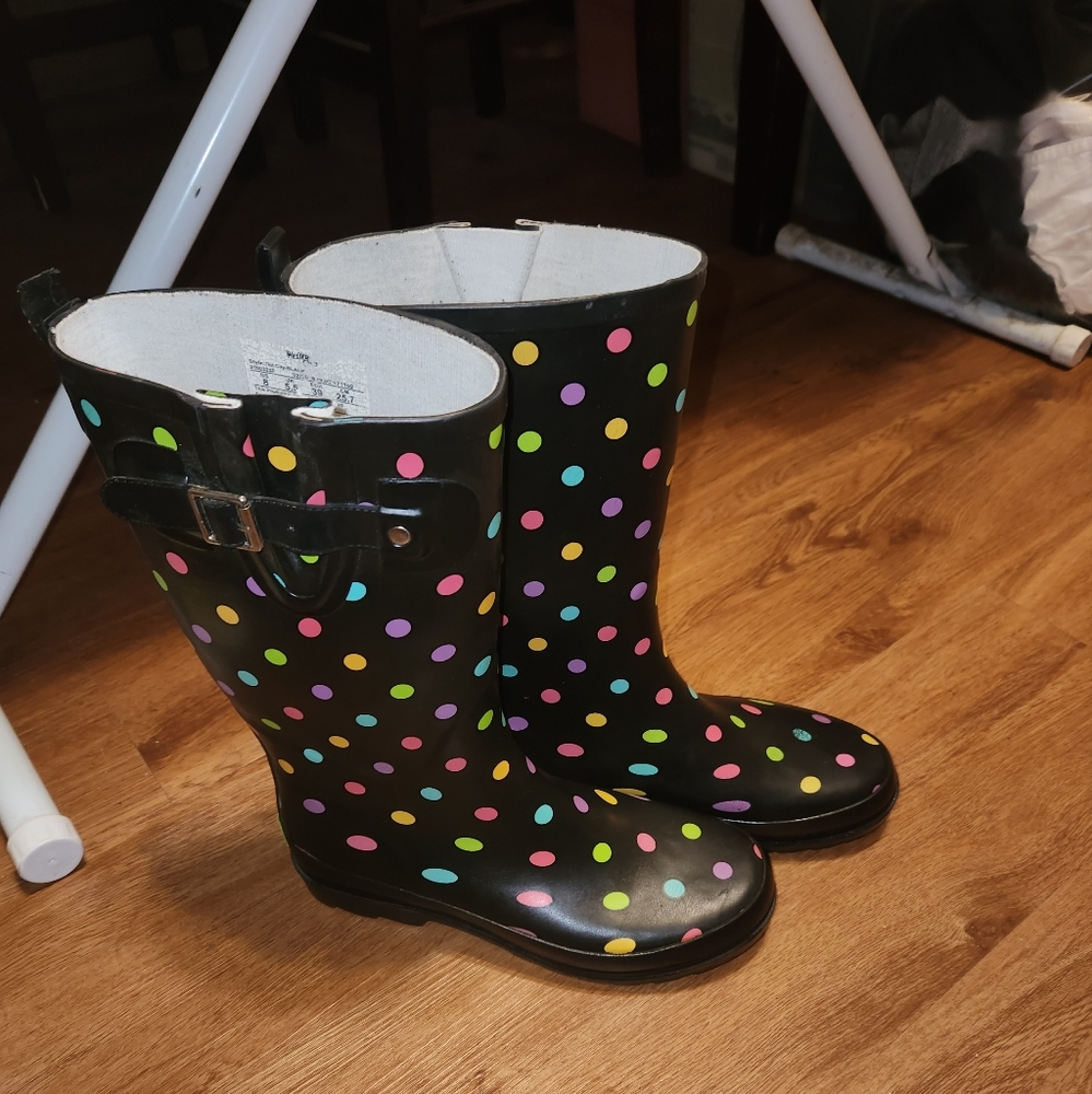 WESTERN CHIEF WOMEN'S DOT CITY TALL RAIN BOOT - BLACK